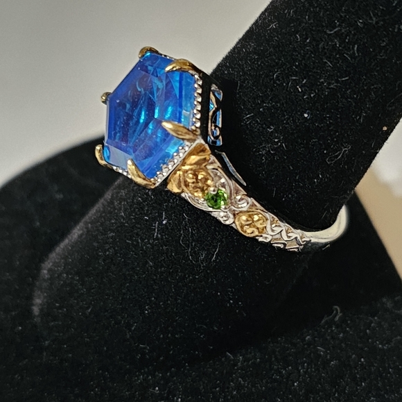 Genuine Caribbean Quartz & Chrome Diopside Ring Platinum over 925/18k Sz 9 - Picture 4 of 6